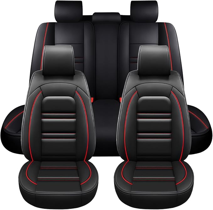 Seat Covers for Buick Lacrosse 2005-2019 | 5-Seats Leather Seat Covers, Easy to Install Automotive Seat Covers Full Set (Full Set, Black&Red Line)