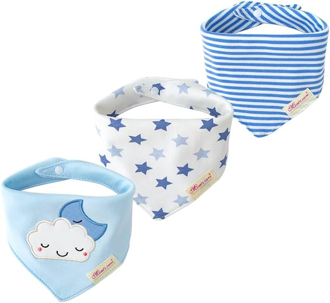 JN&LULU 3 Pack Newborn Baby Bibs Bandana Drool Bibs for Drooling Cotton Baby Gifts (Moon Star)