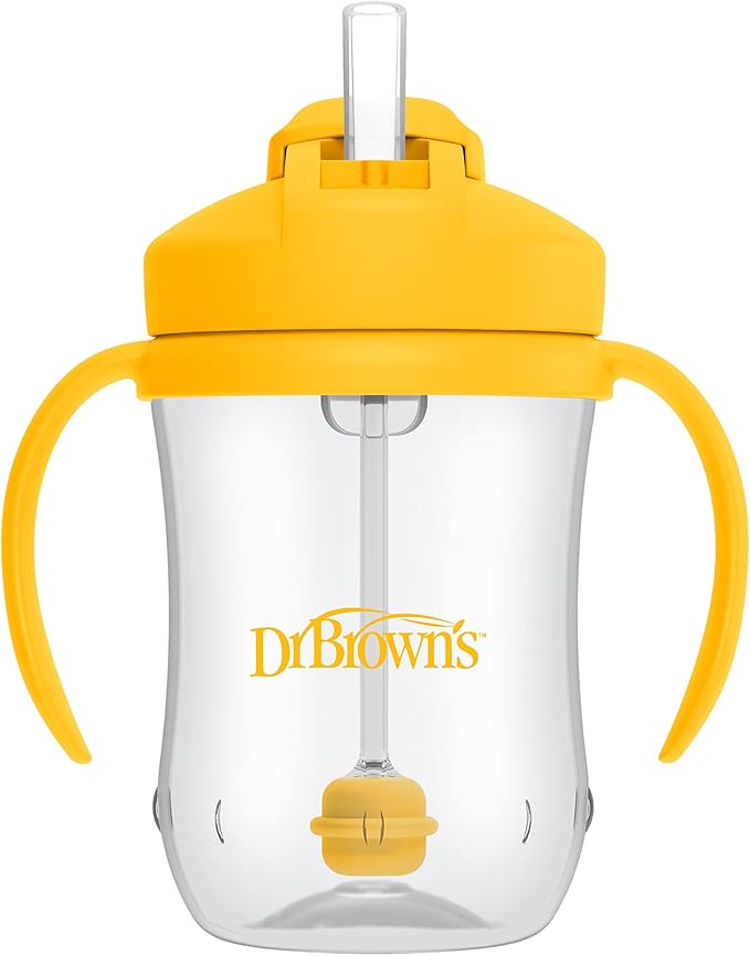 Dr. Brown's Milestones Baby's First Straw Cup, Training Cup with Weighted Straw, 9oz/270mL, Vintage Yellow, BPA Free, 6m+ (Pack of 12)