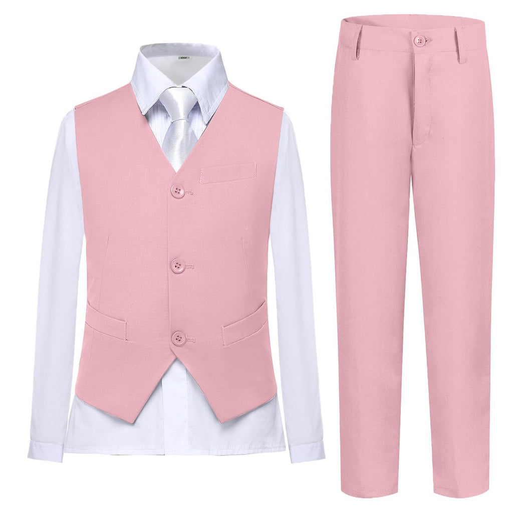 Lycody Boys Suit Vest Set Formal Dress Suits Wedding Outfit, Pink, Size 8