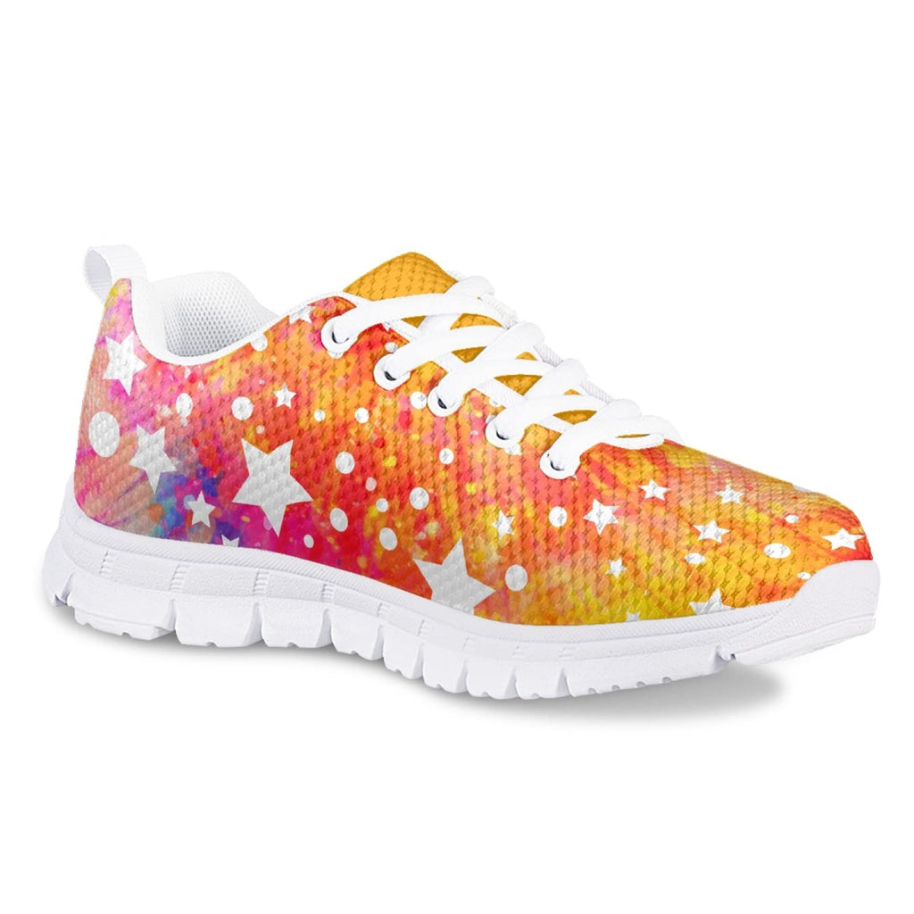 MARSVOVO Toddler Girl Sneakers Lightweight Breathable Athletic Slip On Girl Running Shoes Fashion Comfortable Resistant Sport Pre Walking Shoes for Boy Girl Stars Orange Printed Size 11 US