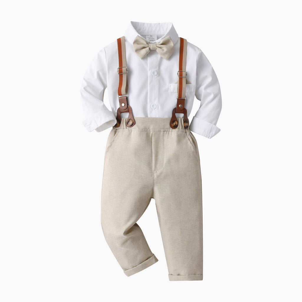 Boarnseorl Baby Boys Gentleman Outfits Pants Sets,Infant Shirt + Pants + Bow Tie + Suspenders,3-4Y