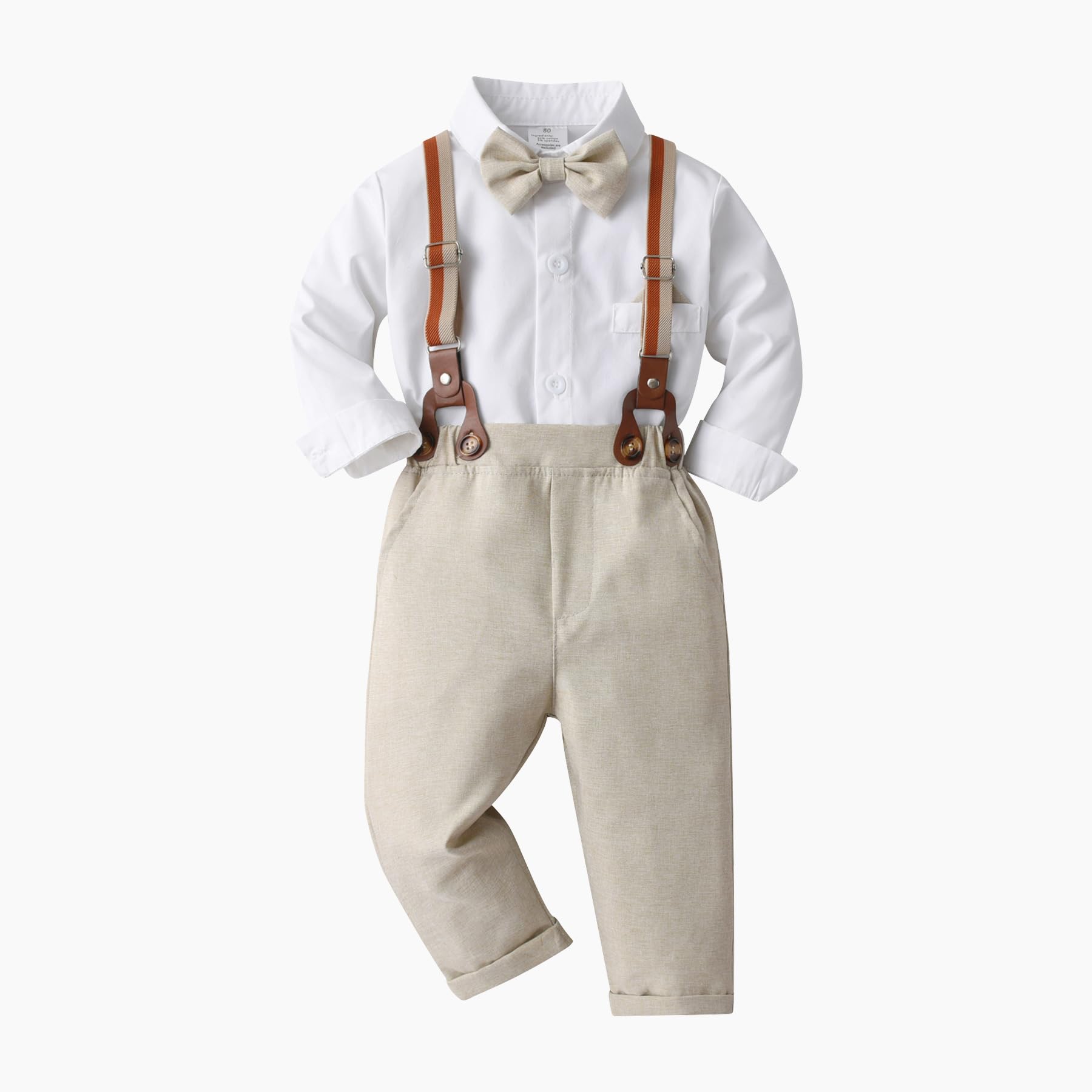 Boarnseorl Baby Boys Gentleman Outfits Pants Sets,Infant Shirt + Pants + Bow Tie + Suspenders,6-7Y