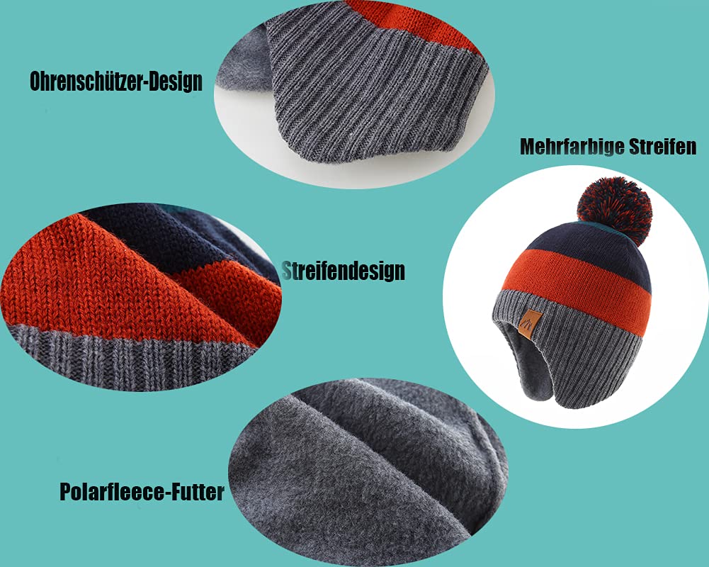 LMLALML Boys Winter Hat - Kids Knit Warm Fleece Lined Beanie with Pom Pom