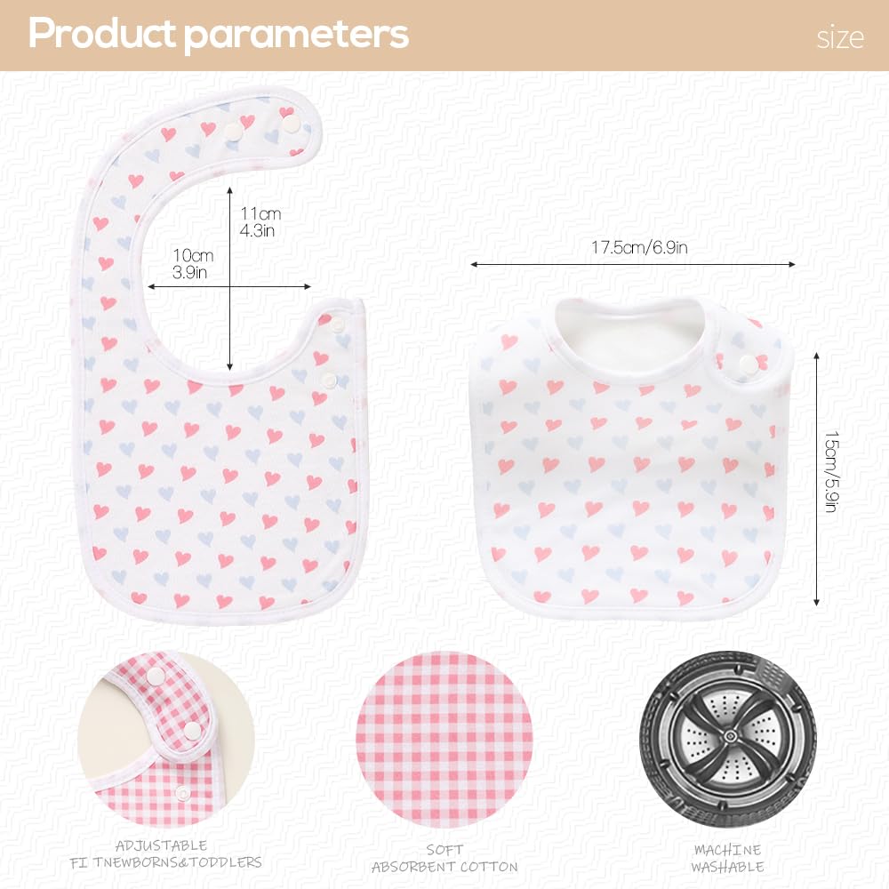 lazyrhino 8 Pack Baby Bibs Unisex Adjustable with Snaps Ultra Soft Absorbent Drooling Teething for Boys and Girls (pink-lht-8pcs)