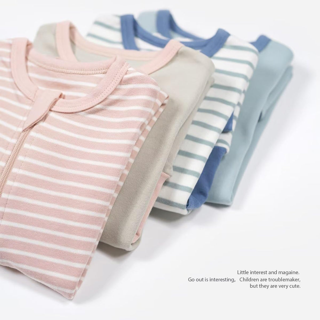 Teach Leanbh Toddler Baby Boys Girls 2-Pack Pajamas Cotton 2 Way Zipper Long Sleeve Footless Romper Sleep and Play (Grey+Red Stripe, 3-6 Months)