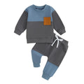 Kupretty Toddler Baby Boy Color Block Sweatshirt Pants Blue Dark Gray 24M