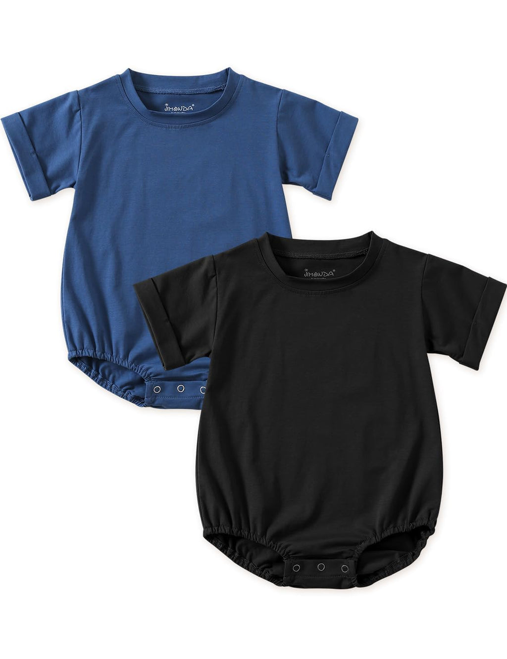 Jimonda Baby Bubble Rompers Boy Girl Cotton Shirt Clothes（Blue Black，12-18M）