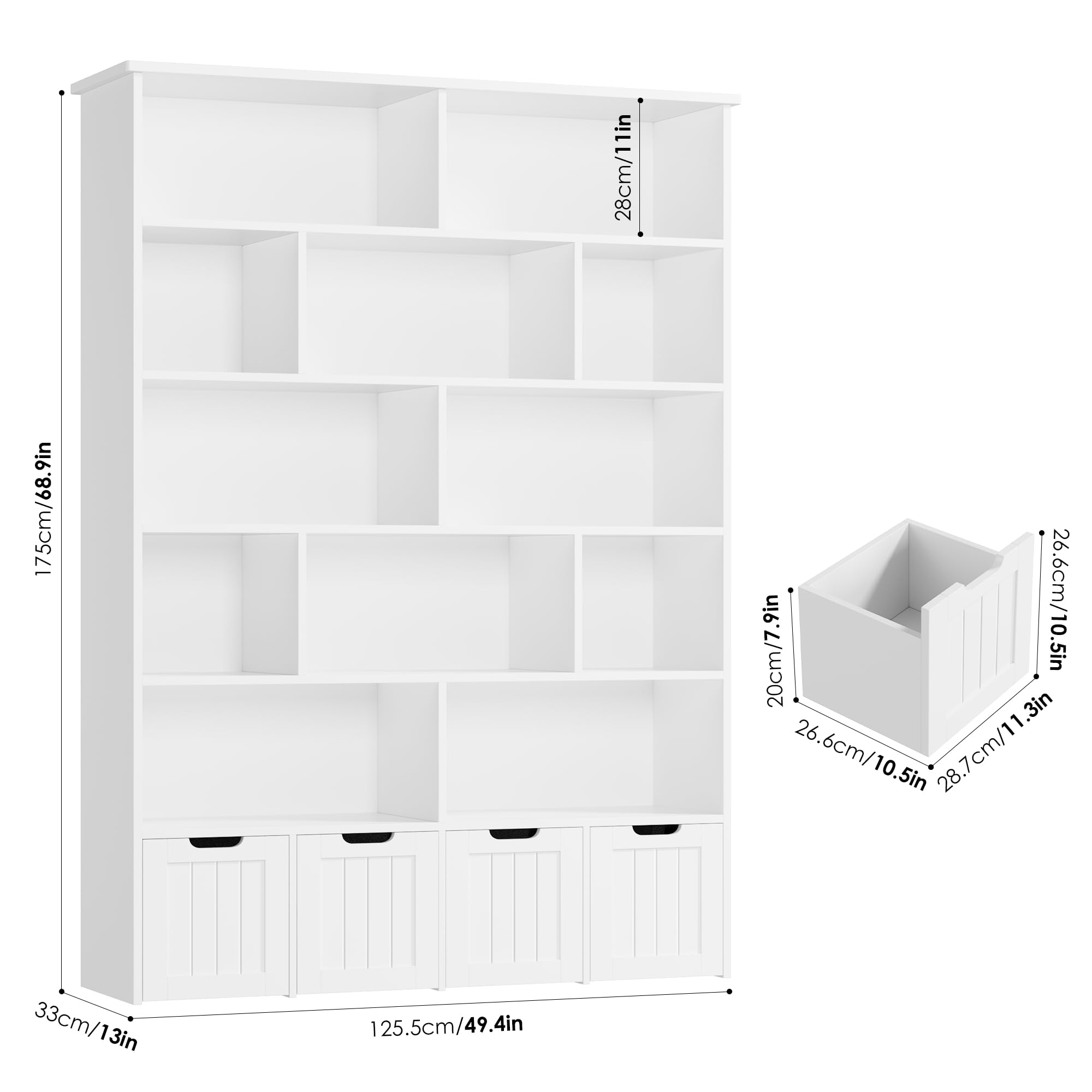 FINETONES 69" H Large Toy Storage Organizer with 4 Movable Drawers