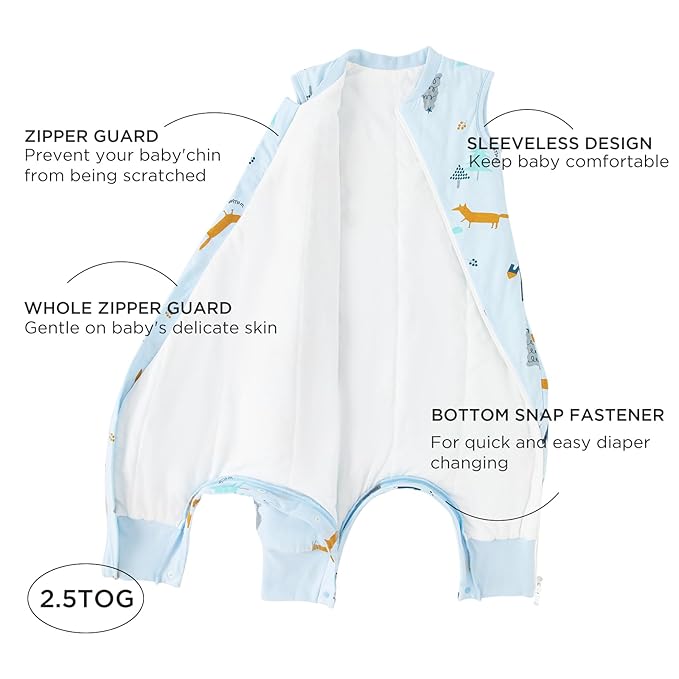 Duomiaomiao 2.5 TOG Toddler Sleep Sack 12-24 Months 100% Cotton Winter Side Open Zipper Baby Sleep Sack with Feet, Warm Toddler Wearable Blanket