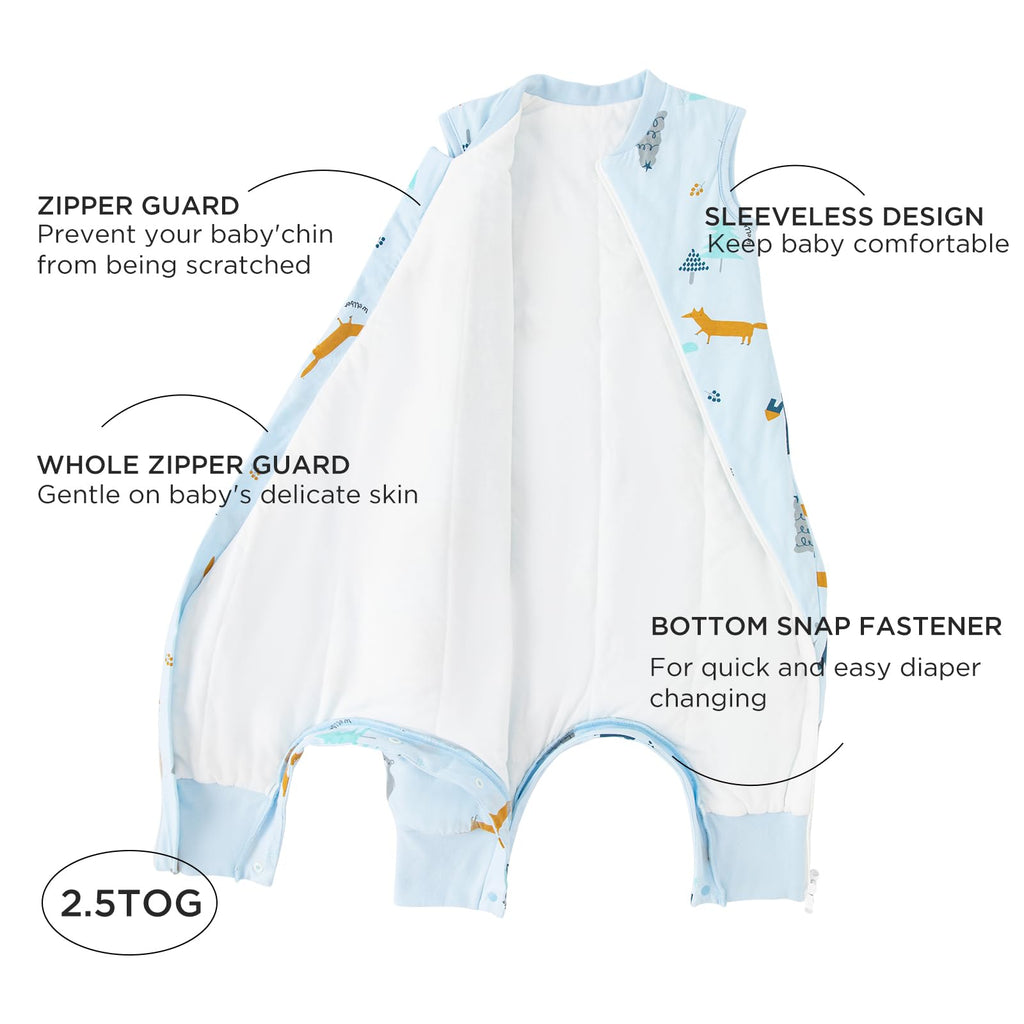 Duomiaomiao 2.5 TOG Toddler Sleep Bag 12-24 Months 100% Cotton Winter Side Open Zipper Baby Sleep Sack with Feet, Warm Toddler Wearable Blanket