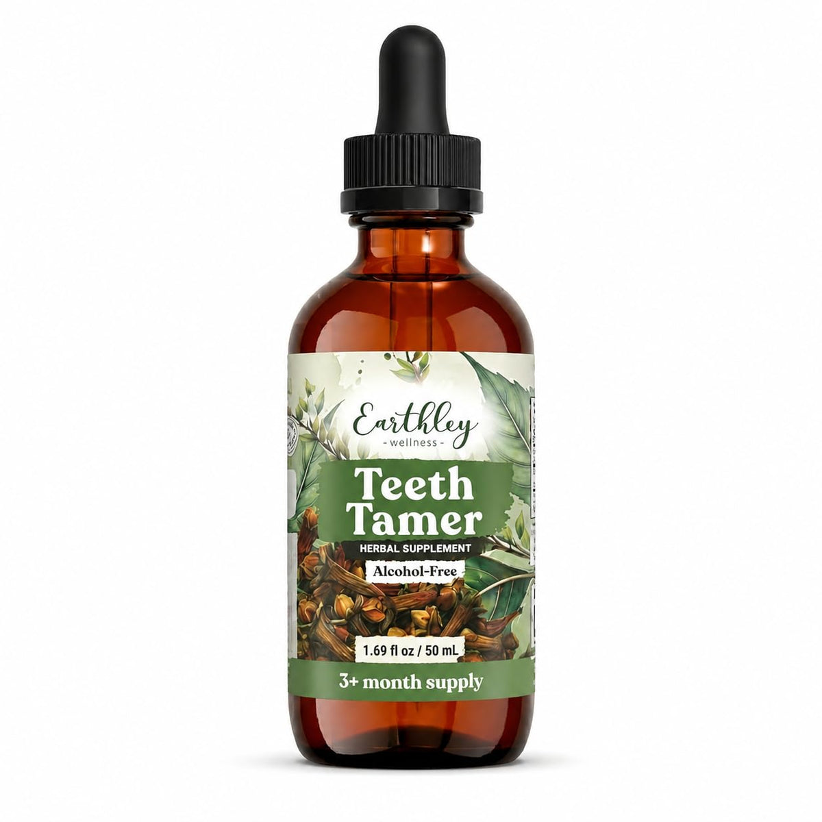 Earthley Wellness Teeth Tamer, Teething Relief for Babies & Kids, Organic Herbal Formula, 3 Month Supply (1.69 oz Glass,1,000 Drops)