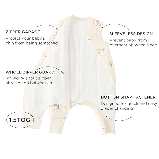 Duomiaomiao 1.5 TOG Toddler Sleep Sack 12-24 Months 100% Cotton Four Season Side Open Zipper Baby Sleep Sack with Feet, Breathable Toddler Wearable Blanket