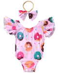 12-18 Months Infant Swimsuit Girl Baby Donut Swimsuit One Piece Ruffles Swimwear Bathing Set Pink
