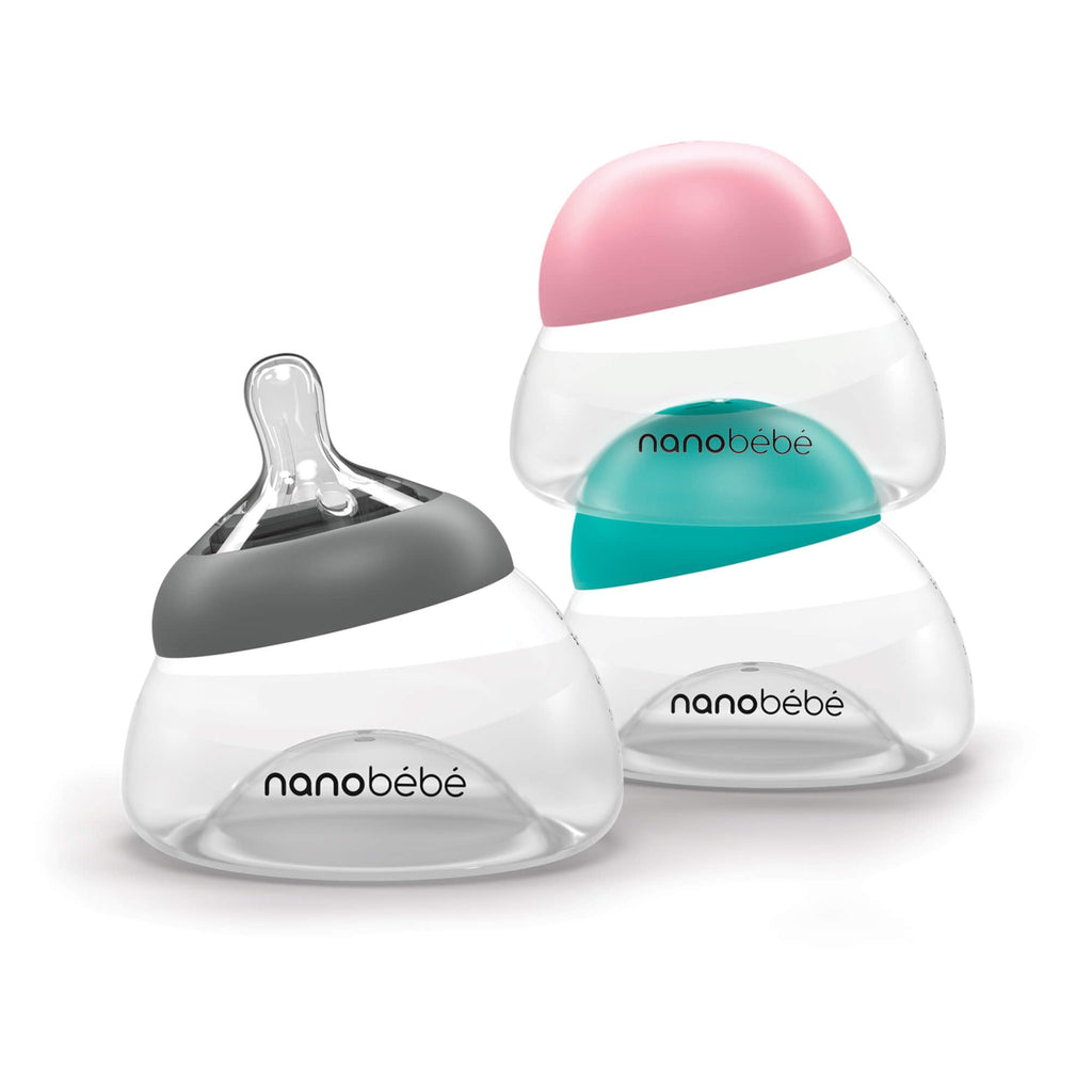 Nanobebe Breastmilk Bottle, Breastfeeding Newborn Breast Like, Anti Colic, Perfect Latch, Preserves Breast Milk nutrients, Twin-Pack Grey