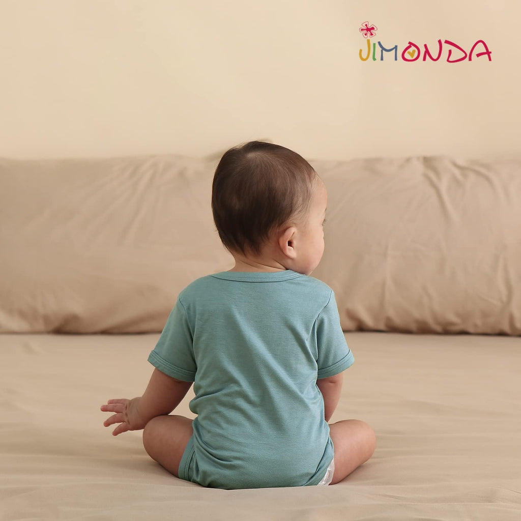 Jimonda Baby Bamboo Viscose Bodysuit Boy/Girl 2Pcs Rompers,Slate&Sage 18M
