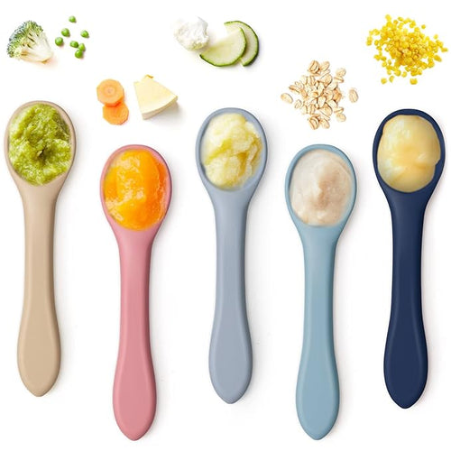 Aedida 5 Pcs Silicone Baby Toddler Spoons, Soft Tip First Stage