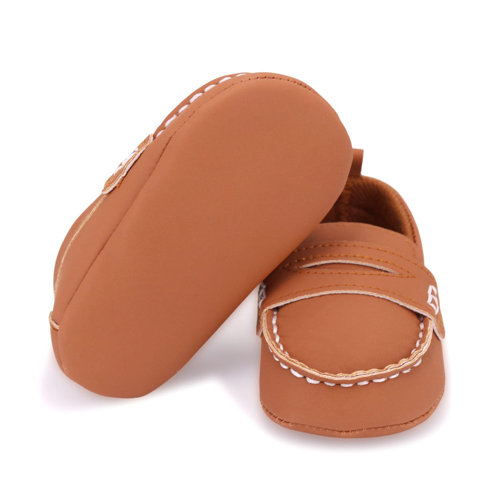 LONSOEN Baby Boys Girls Penny Loafers Infant Toddler Moccasins Soft Soles Dress Shoes with Box, BAY233 Brown 6-12months CN12