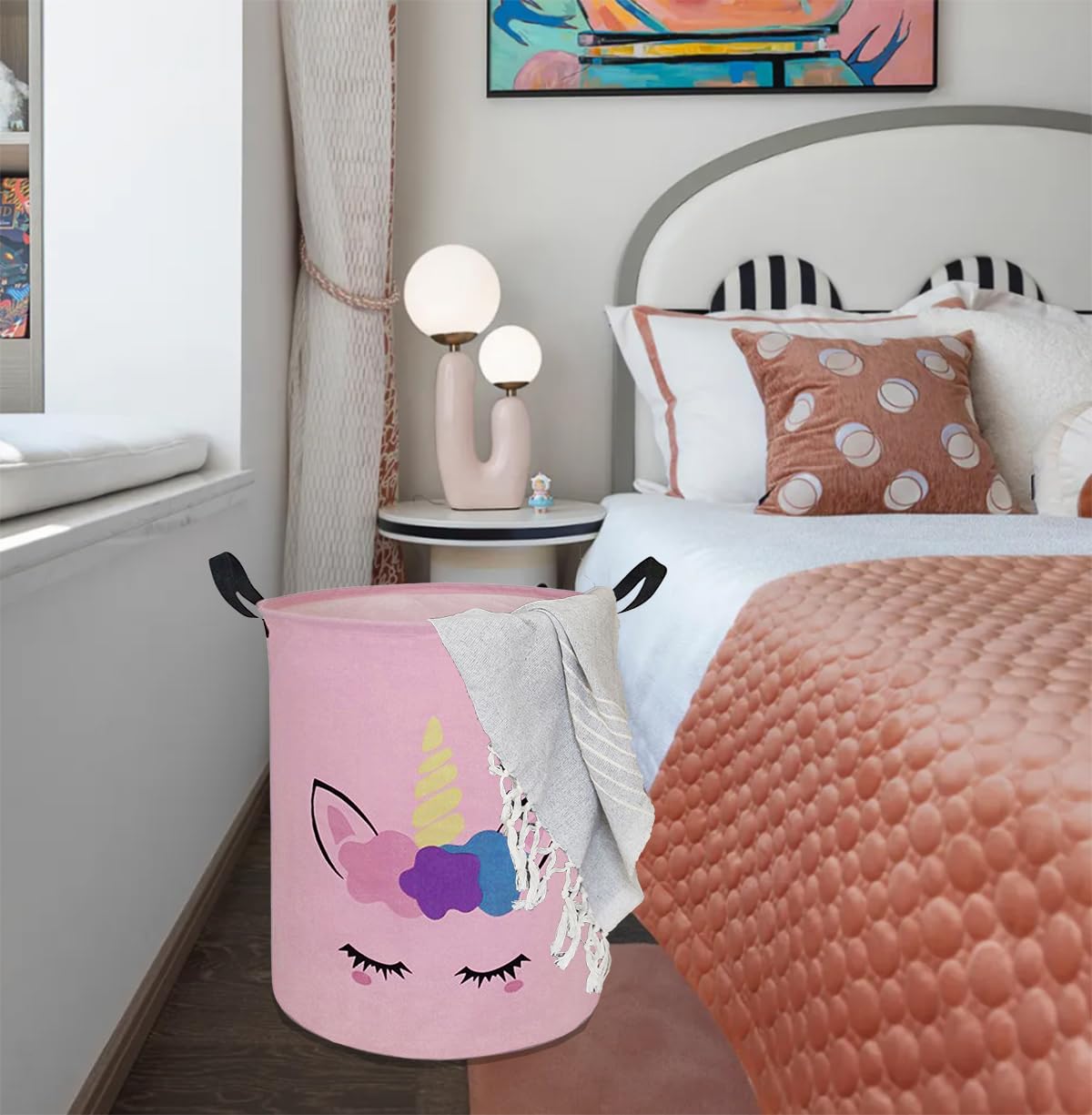 DUYIY Kids Laundry Hamper Storage Basket Laundry Organizer Hamper Storage Bins Clothes Box Nursery Hamper Gift Basket with Handles (Unicorn)
