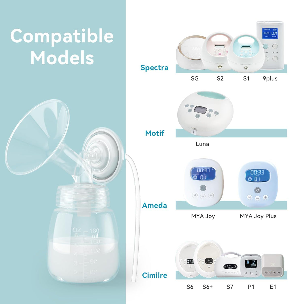 Gotocut Breast Milk Collection and Storage Bottles, 6oz/180ml, Compatible with Spectra S1 S2 9 Plus, Motif Luna, and Most Wide-Mouth Flanges, Work with Spectra Bottles for Pumping, 4 Pack