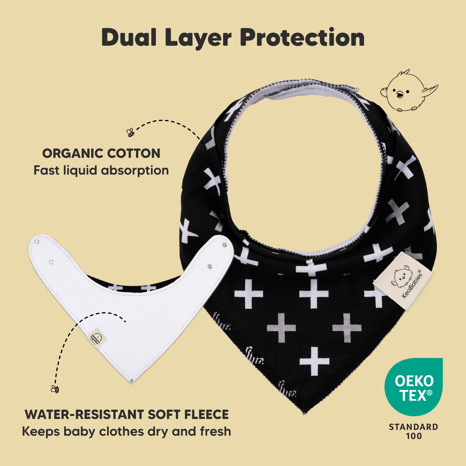 KeaBabies 10pk Organic Baby Bandana Bibs for Drooling and Teething (MONOS)