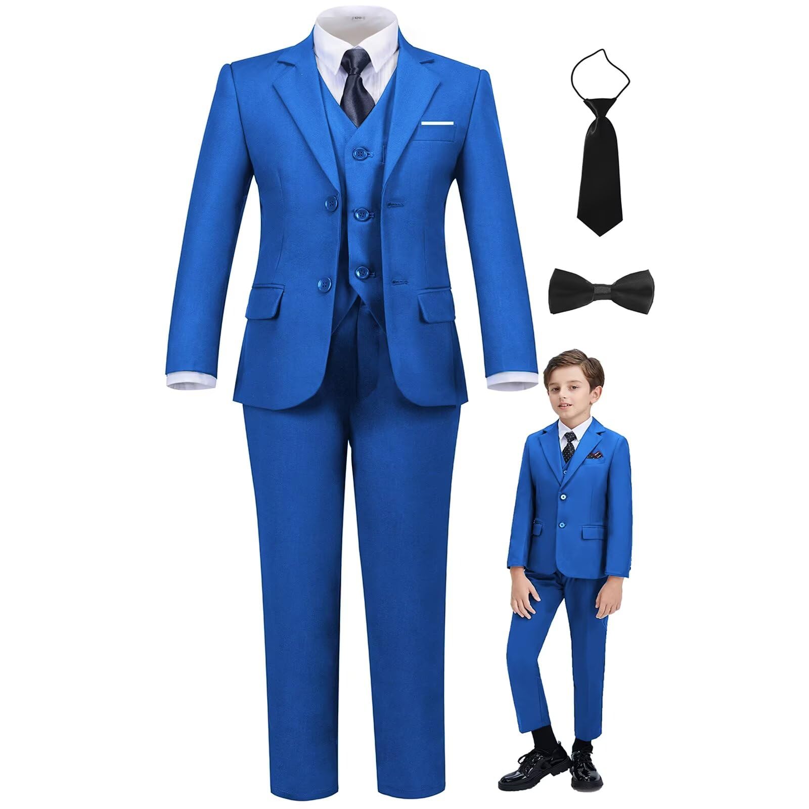 Boy's 6 Piece Suit Classic Fit Suit Set Tuxedo Boy Outfit Royal Blue 3