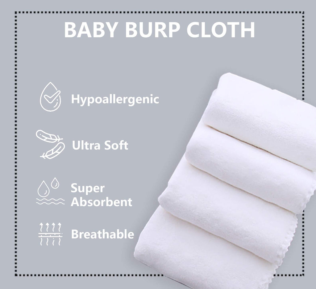 Spotted Play 8 Pack Large Burp Cloths for Baby - 20" by 10" Ultra Absorbent Burping Cloth, Baby Washcloths, Newborn Towel - Milk Spit Up Rags - Burpy for Unisex, Boy, Girl - Burp Cloths Set(White)
