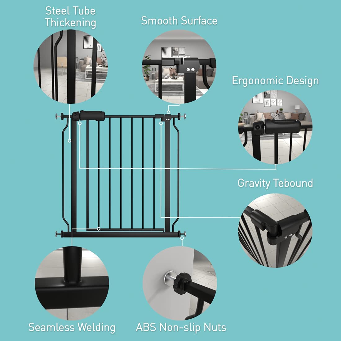 WAOWAO 57.48-62.20" Extra Wide Baby Gate Pressure Mounted 30" Tall Black