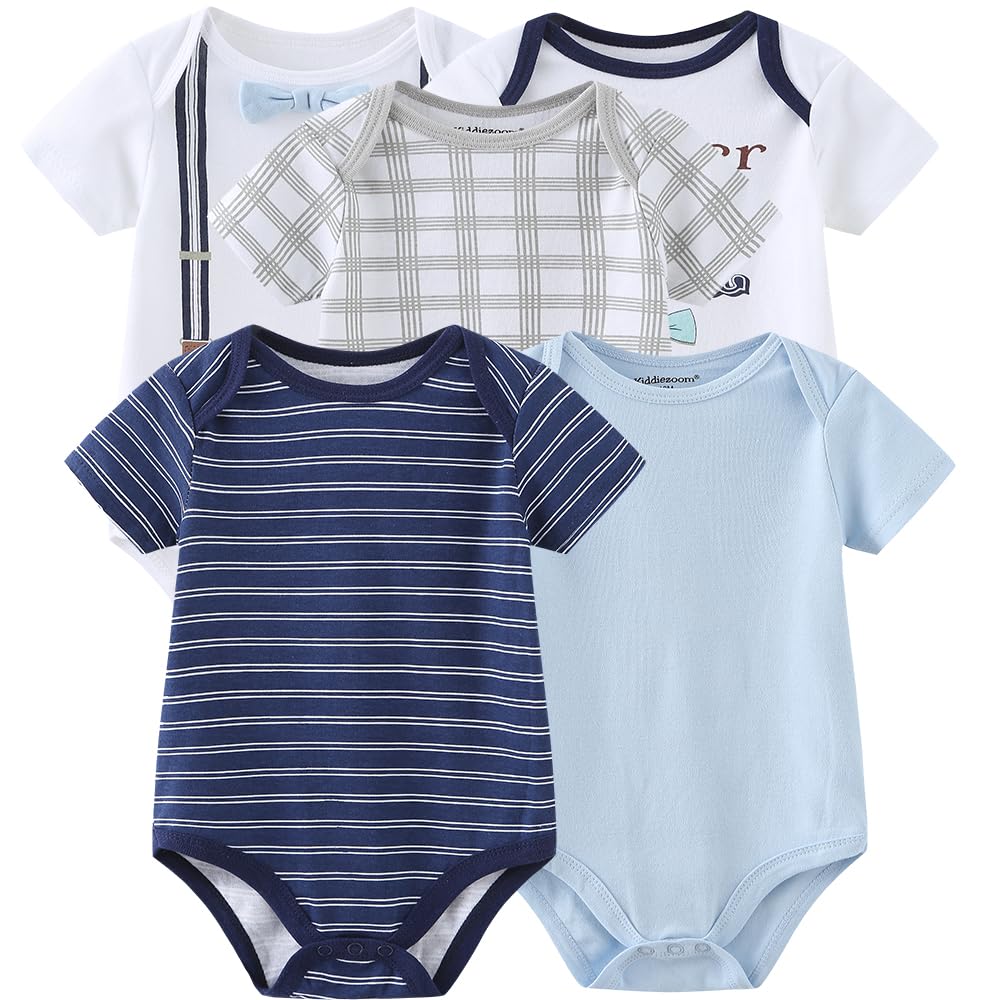 Kiddiezoom Newborn Baby Unisex Cotton One-Piece Bodysuits Baby Gift 5-Pack Clothes
