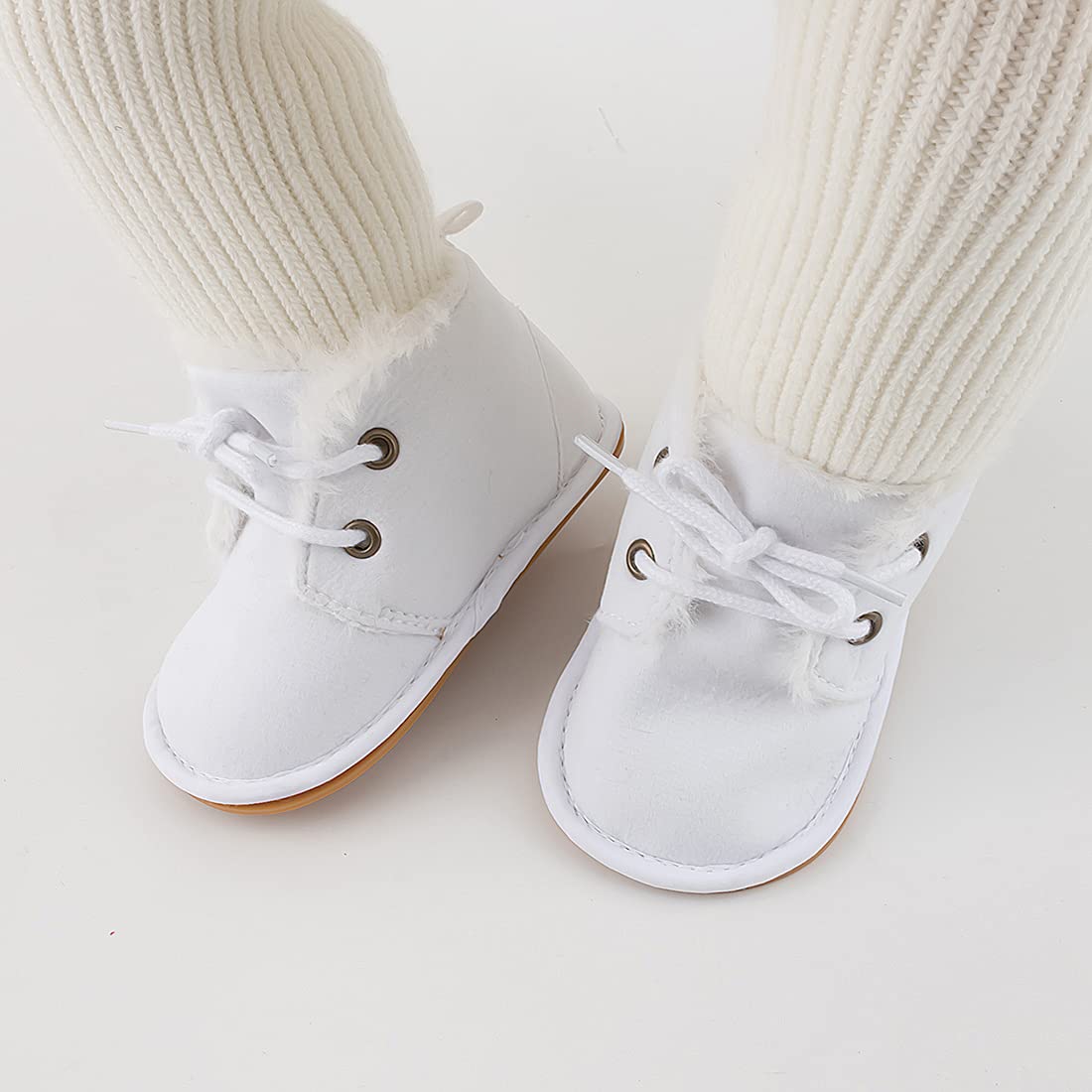 Zoolar Baby Unisex Warm Snow Boots Newborn Leather Fur Lace Up Ankle Anti-Slip Rubber Texture Sole Toddler Prewalker Winter Crib Shoes