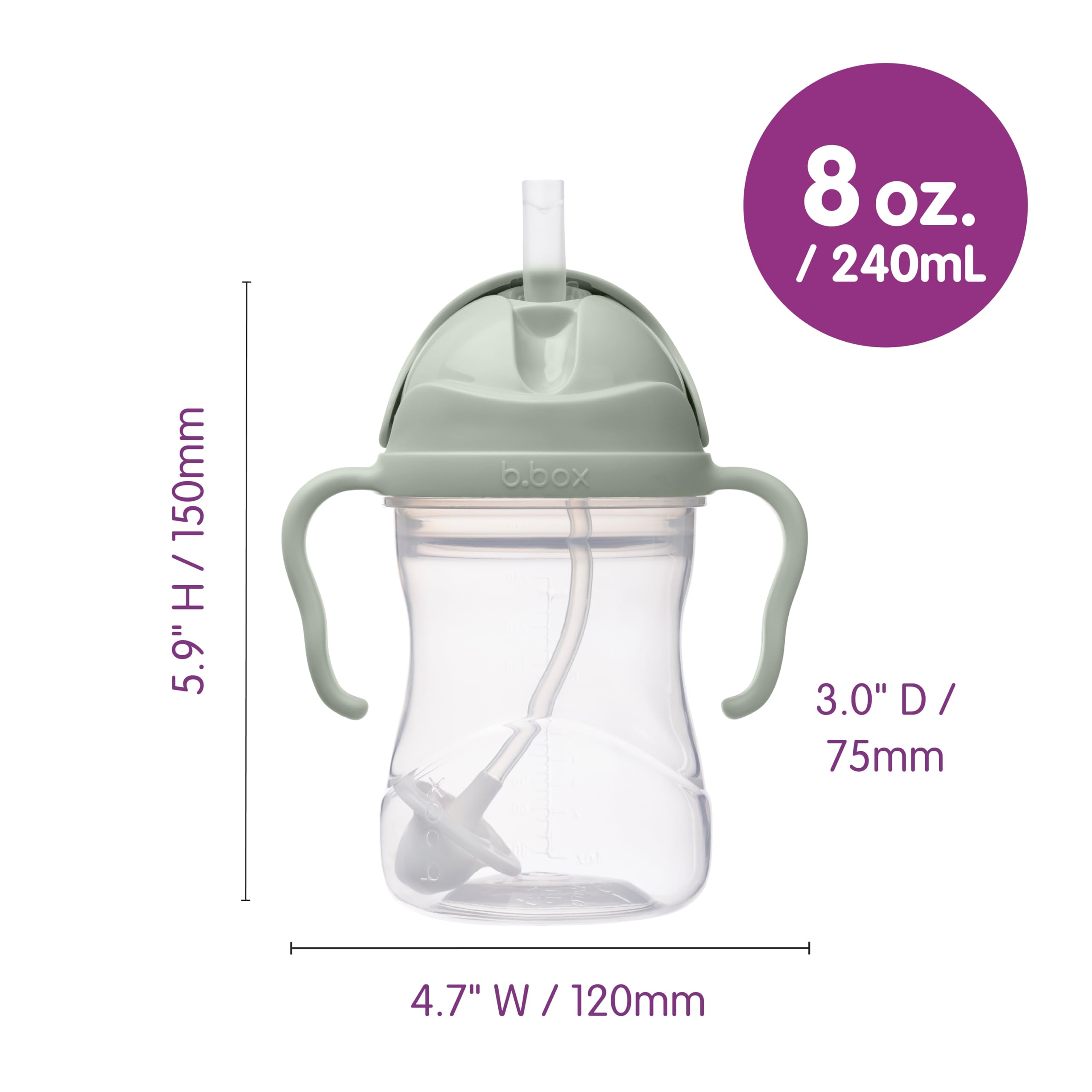 b.box Sippy Cup with Weighted Straw, Toddler Straw Cup, Spill Proof, 8oz