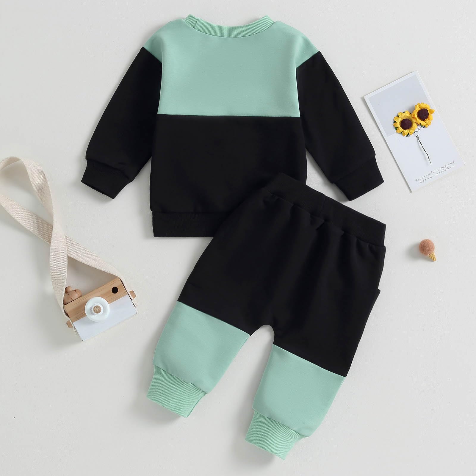 GGBNOMER Toddler Baby Boy Fall Clothes Waffle Contrast Color Sweatshirt Pants Sets Infant Winter Outfits 6 12 18 24 Months (Letter Black, 3-4T)
