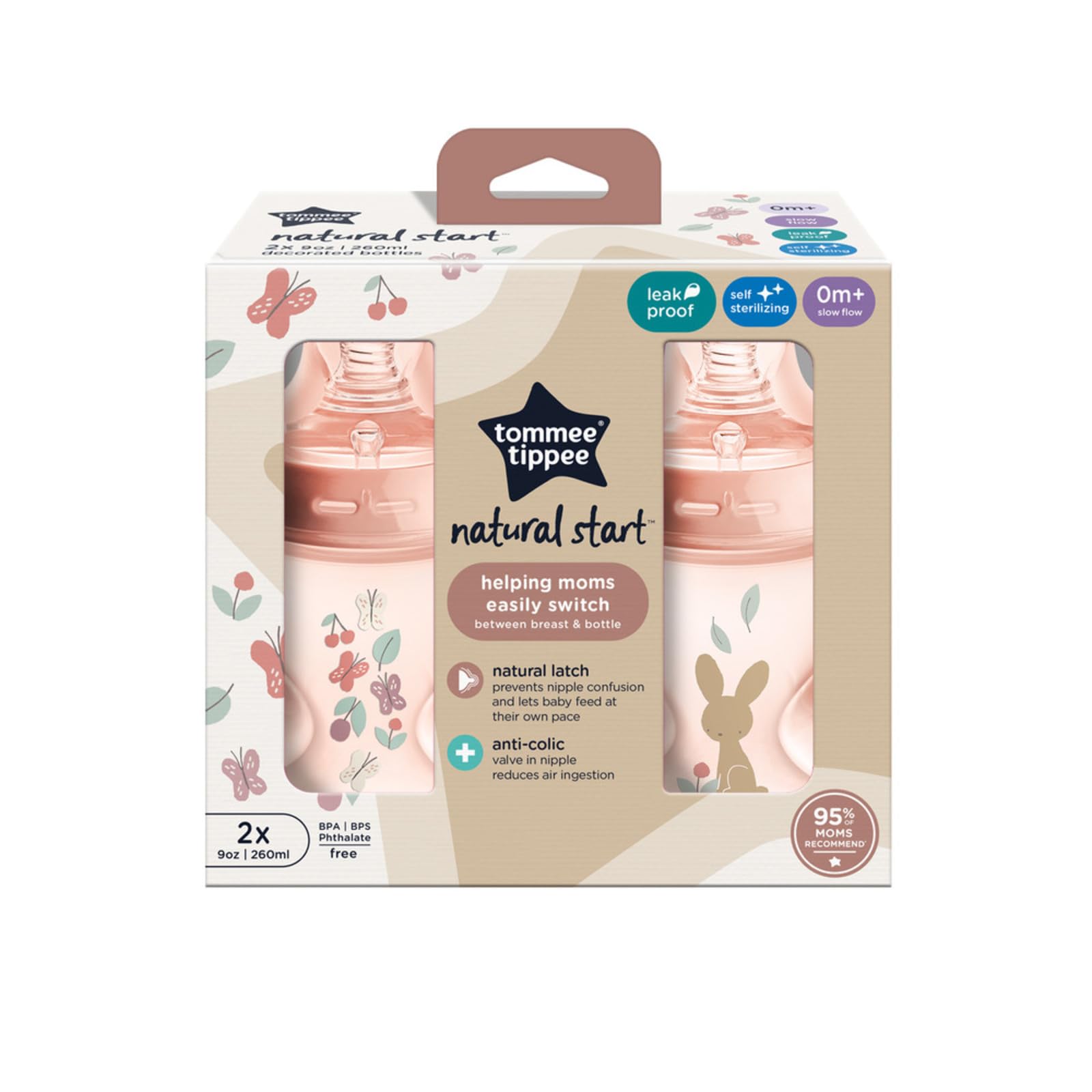Tommee Tippee Natural Start Baby Bottles, Anti-Colic, 0m+, 9oz