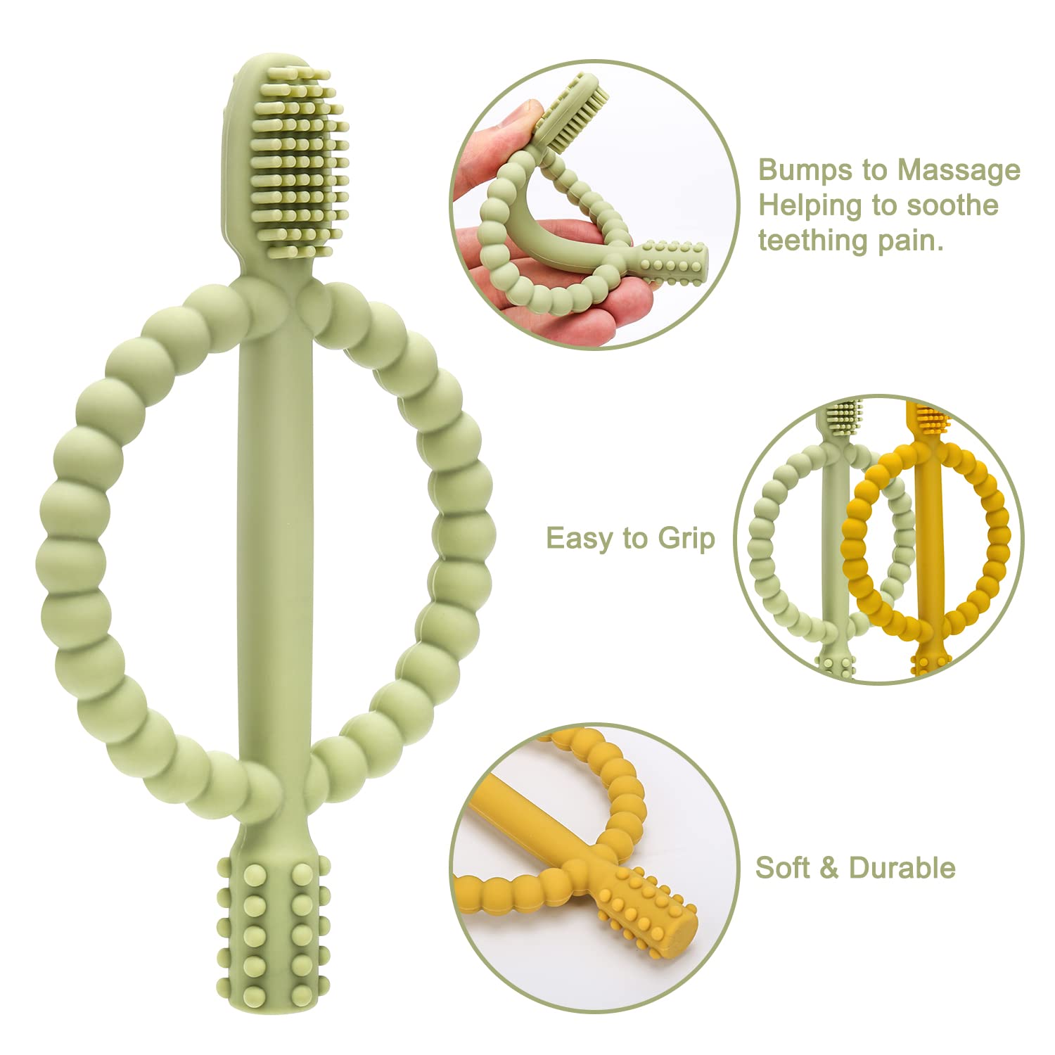 MISSLILI Baby Teething Toys with Easy-Hold Handle, Infant Toothbrush