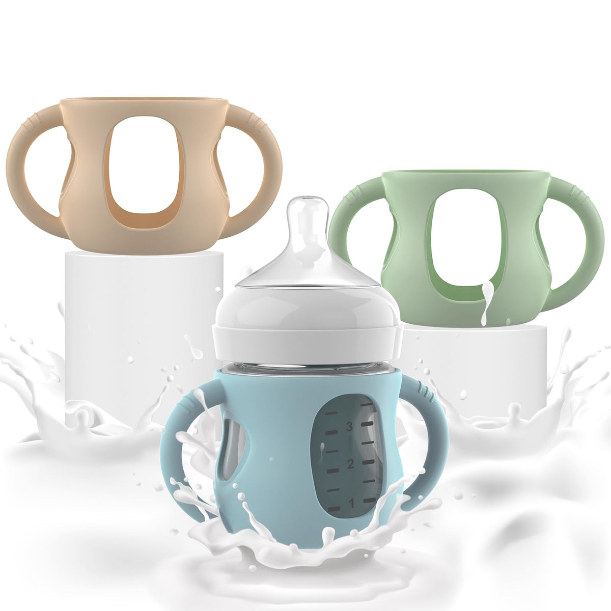 3-Pack Silicone Sleeves with Handles for Philips Avent 8 oz Glass Bottles
