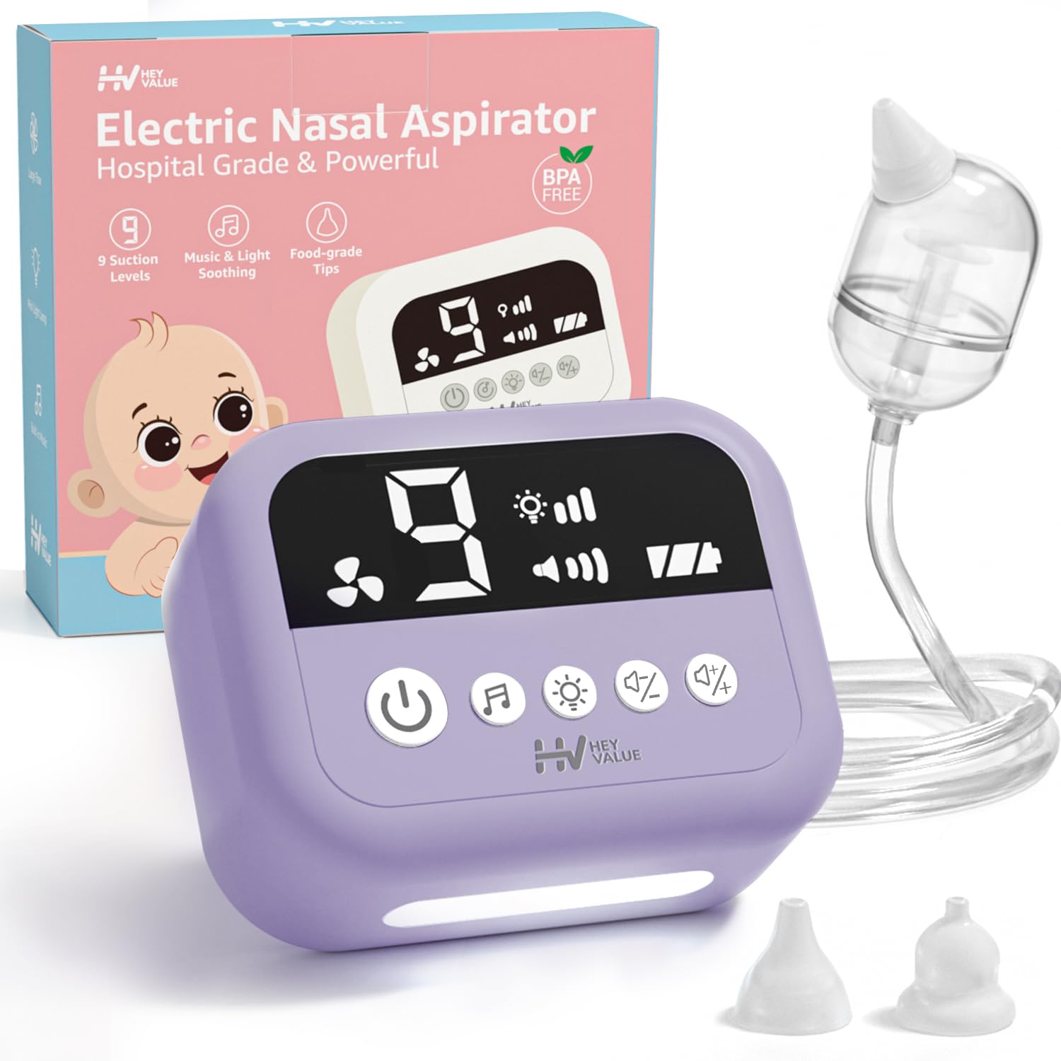 HEYVALUE Nasal Aspirator for Baby, Hospital Grade 9 Levels Suction, Purple