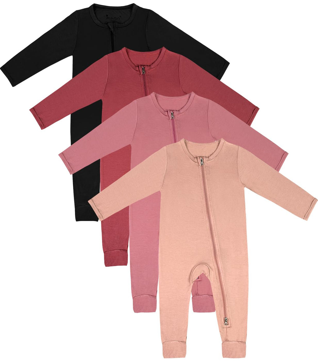 Jimonda Zip-up Baby Footless Pajamas 4Packs(Black&Red&Rose&Sa,0-3M)