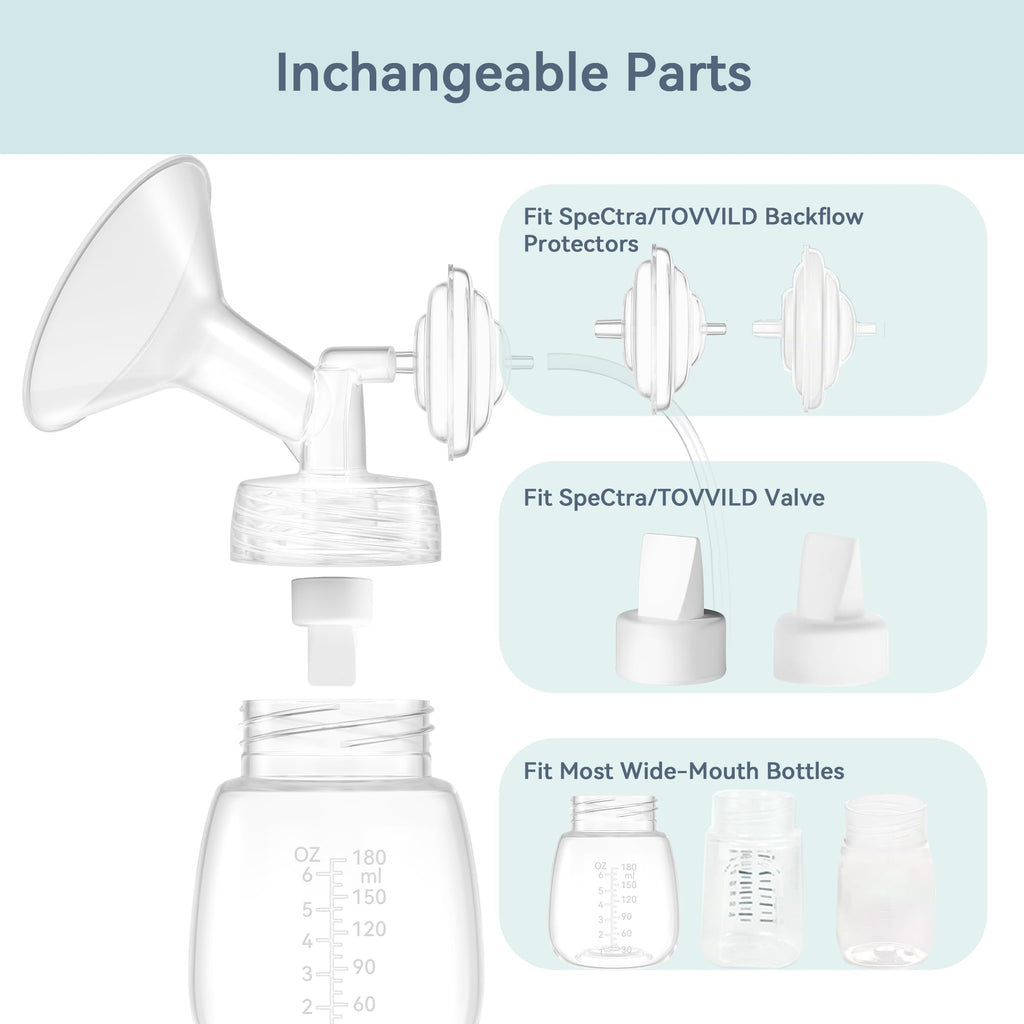 TOVVILD 21 mm Flange Set Compatible with Spectra/Motif Luna Wide-Mouth Bottles, Breast Pump Parts Includes Breast Shield Tubing Valve Backflow Protector, Not Original Spectra Accessories