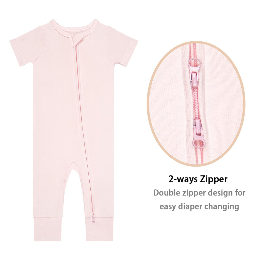 GUISBY Baby Cotton Footless Zipper Pajamas, Pale Pink+Light Purple, 18-24M
