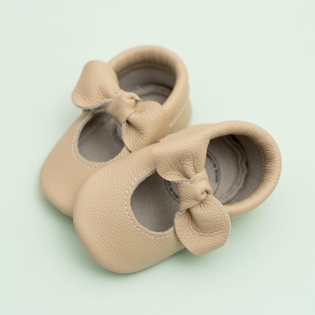 BirdRock Baby Bow and Knot Moccasins - Genuine Leather Baby Girl Shoes (Brown Bow, US 6.5)