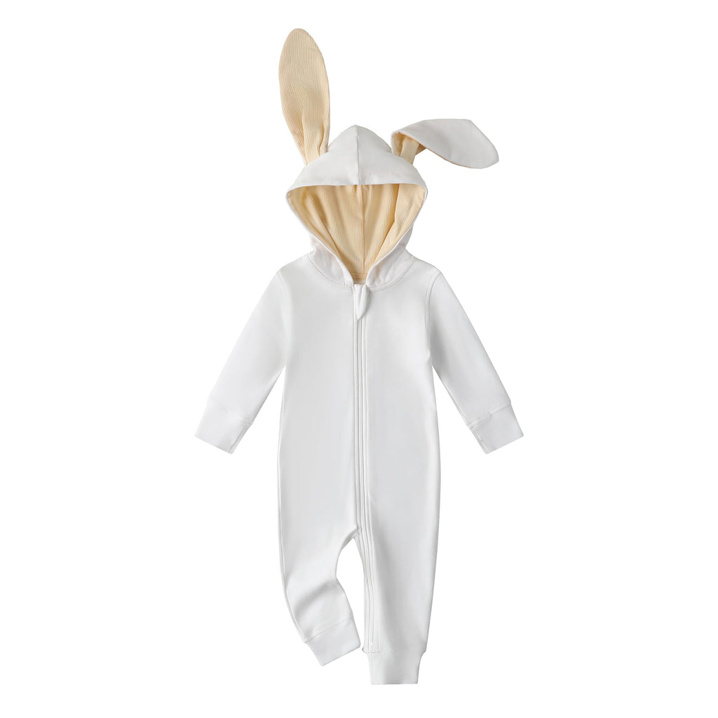Owlivia Organic Cotton Baby Boy Girl Zip up Sleep N Play, Footless, Long Sleeve(6-12 Months, White Bunny)