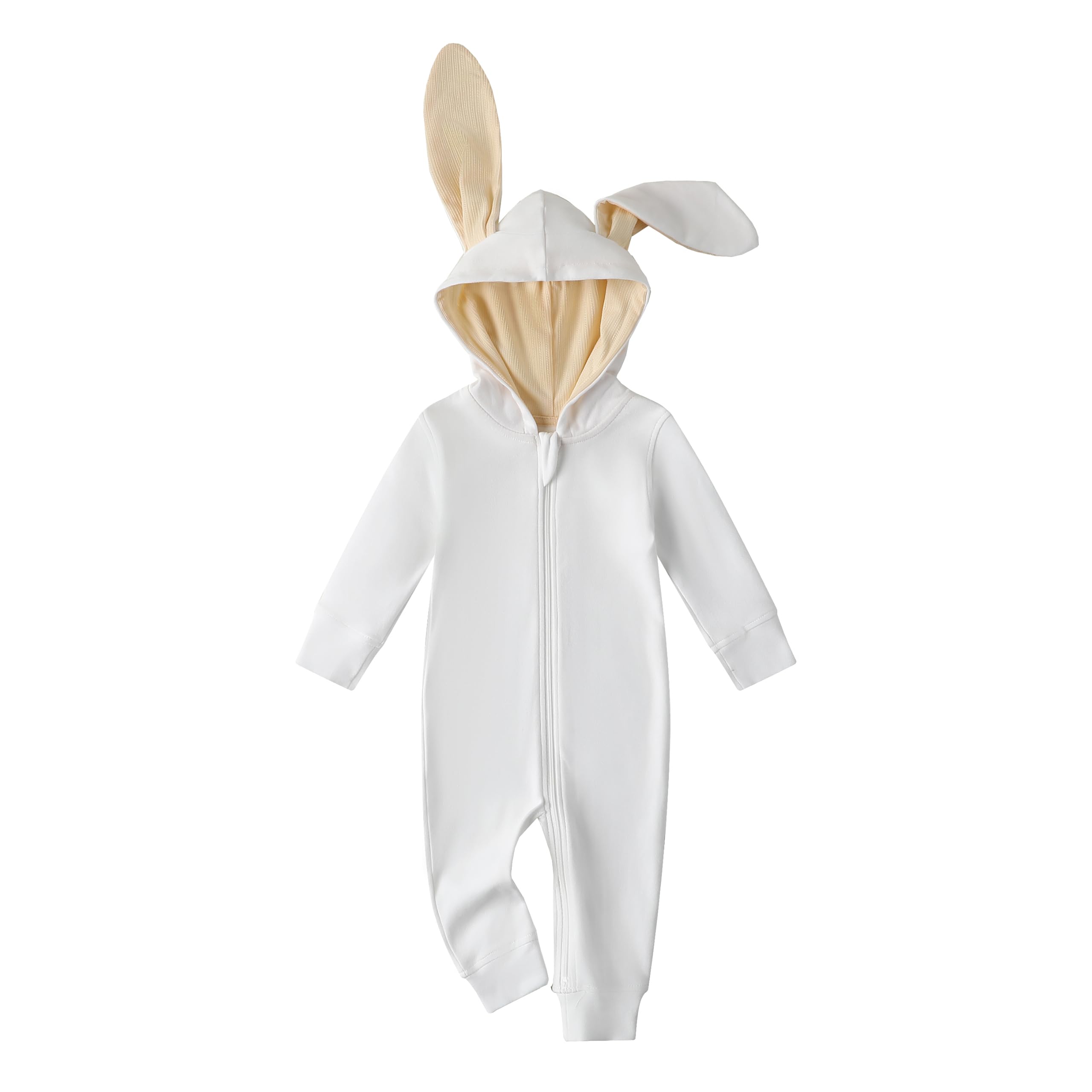 Owlivia Organic Cotton Baby Boy Girl Zip up Sleep N Play, Footless, Long Sleeve(6-12 Months, White Bunny)