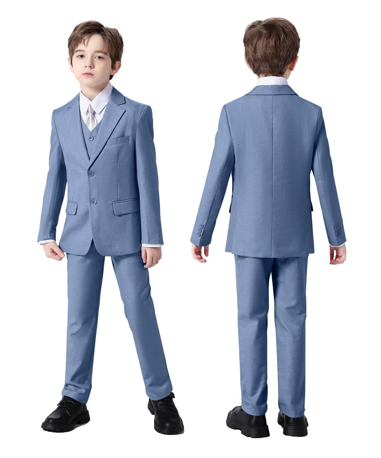 Boys Suit 6 Piece Formal Tuexdo Suit Set Boy Dress Outfit Blue Grey 4