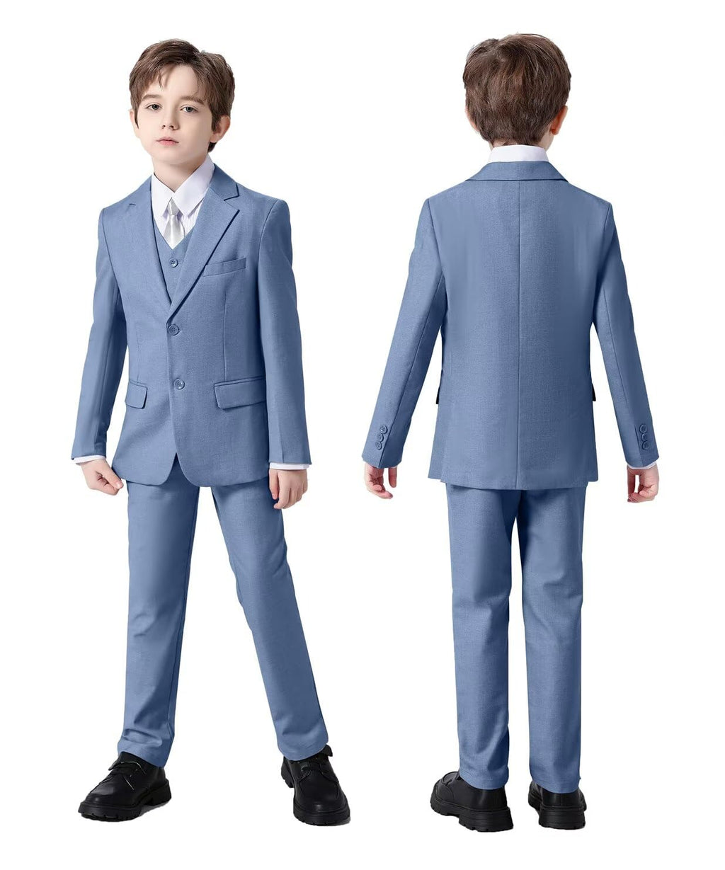 Boys Suit 6 Piece Formal Tuexdo Suit Set Boy Dress Outfit Blue Grey 14