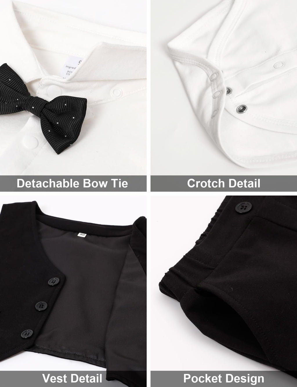 Baby Tuxedo Boys Infant Suits Formal Dress Easter Outfit 9-12 Months Black