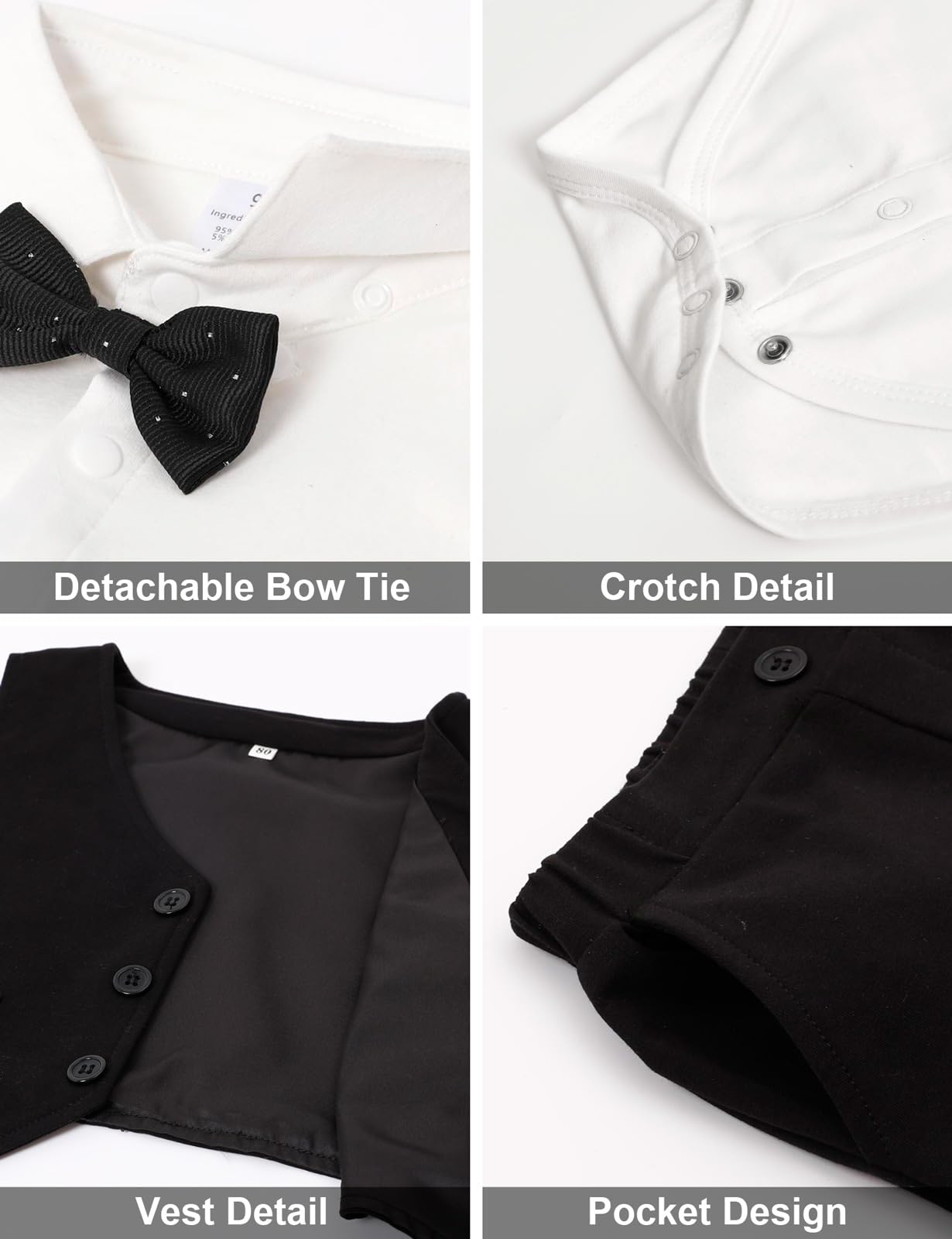 Baby Tuxedo Boys Infant Suits Formal Dress Easter Outfit 9-12 Months Black