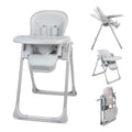 Minikins High Chairs for Babies and Toddlers, Foldable Dining Chair for Home, Adjustable Height, Backrest and Footrest, Removable Double Tray, Compact & Space-Saving, 2 Built-in Wheels, Gray