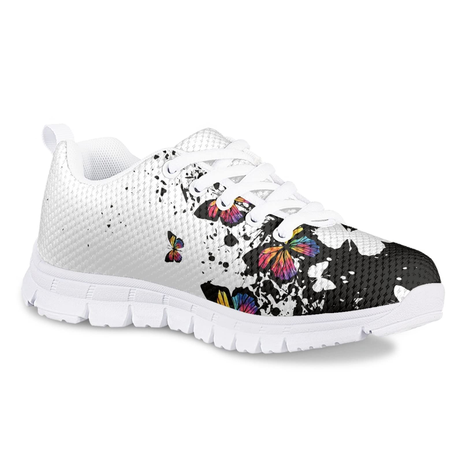MARSVOVO First Shoes for Walking Boy Girl Lightweight Flexible Breathable Athletic Slip On Sneakers Comfortable Sport Learning to Walk Toddler Girl Sneakers White Black Butterfly Design Size 11 US