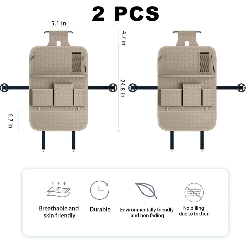 XDV Car Seat Organizers,Multi-functional Back Seat Protectors, Storage Pouches, and Tray Holders (for Cars, Kids, Seat Back and Rear Seats) (Woven Beige, 2 Pcs)