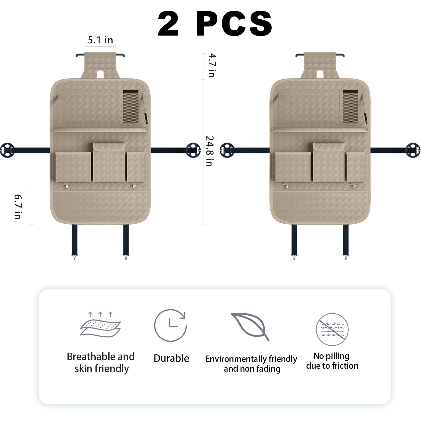 XDV Car Seat Organizers,Multi-functional Back Seat Protectors, Storage Pouches, and Tray Holders (for Cars, Kids, Seat Back and Rear Seats) (Woven Beige, 2 Pcs)